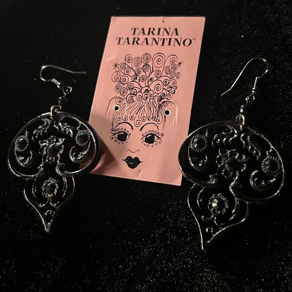 Black Tarina Tarantino dangle statement earrings with rhinestones - Picture 3 of 3